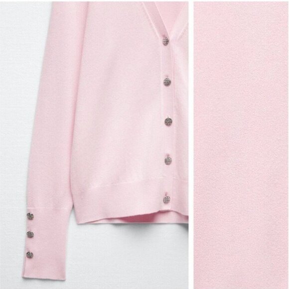 ZARA Soft Pink Button-Up Cardigan Size SMALL NWT - Picture 7 of 9